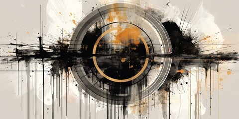Wall Mural - AI Generated. AI Generative. Geometric abstract background with circle decoration. Space galaxy future modern ink drawing painting. Graphic art in graffiti style