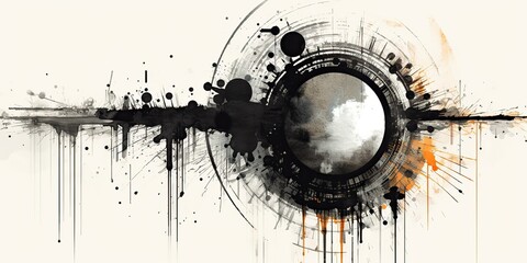Wall Mural - AI Generated. AI Generative. Geometric abstract background with circle decoration. Space galaxy future modern ink drawing painting. Graphic art in graffiti style