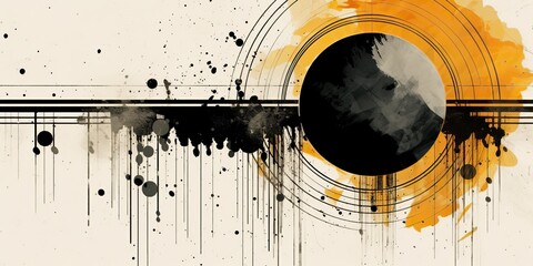 Wall Mural - AI Generated. AI Generative. Geometric abstract background with circle decoration. Space galaxy future modern ink drawing painting. Graphic art in graffiti style