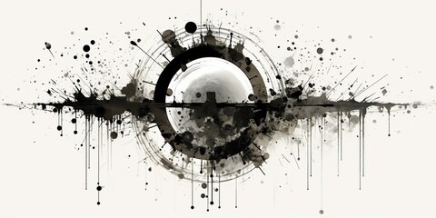 Wall Mural - AI Generated. AI Generative. Geometric abstract background with circle decoration. Space galaxy future modern ink drawing painting. Graphic art in graffiti style