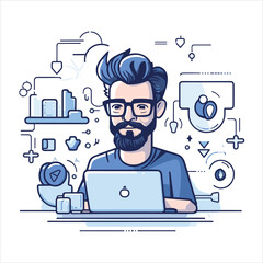 illustration of web development programmer and coding website