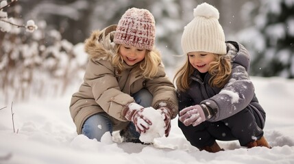 Two beautiful girls making snowballs