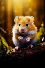 Wall Mural - Cute hamster, macro photo with blur background.