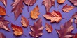 Pattern of dry orange metallic leaves on violet background.
