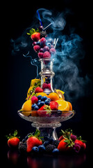 Sticker - Fruit aroma Hookah isolated on black background against a dark background with smoke.