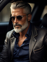 Wall Mural - a handsome 40-year-old man in a car
