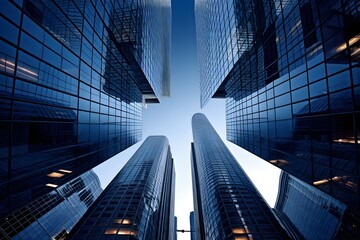 Reflective skyscrapers, business office buildings..
