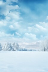 Poster - A scenic view of a snow covered field with trees in the background. Perfect for winter landscapes and nature-themed projects.