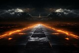 Fototapeta  - Illuminated runway under the night sky. Generative AI