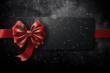 Poster - A simple and elegant image of a red ribbon and bow on a black background. Perfect for adding a touch of sophistication to any project or design.