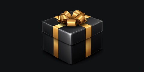 Poster - A black gift box with a gold ribbon. Perfect for any special occasion or holiday celebration.