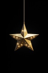 Poster - A gold star hangs from a black ceiling. This image can be used to depict achievement, success, or recognition. It is suitable for various design projects.