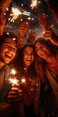 Poster - A group of people holding sparklers in their hands. Perfect for celebrations and festive occasions.