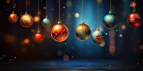 Poster - A collection of Christmas ornaments hanging from a string. Perfect for holiday decorations and festive designs.