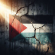 Palestinian flag painted on cracked old wall