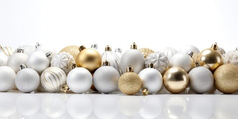 Aufkleber - A row of white and gold Christmas ornaments. Perfect for holiday decorations and festive celebrations