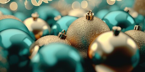 Aufkleber - A collection of shiny blue and gold Christmas ornaments. Perfect for holiday decorations and festive designs