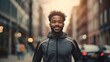 Young African American man is jogging outside