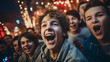 Celebración festiva: Amigos adolescentes y videojuegos celebrando juntos y con una gran sonrisa