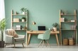 © Ari - Home office interior in palm green tones