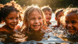 © PixelGallery - A group of children in various ethnicity spending water fun as sun rises in the summer sun.