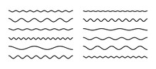 Set Of Wavy Lines. Various Horizontal Wave Lines Isolated On White Background. Collection Of Abstract Underlines, Wavy Curve Line For Brushes. Geometric Decoration Element. Vector Illustration