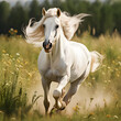 Santiago's Majestic White Horse, Galloping Freely Across the Countryside, Symbolizing Liberty and Spirit