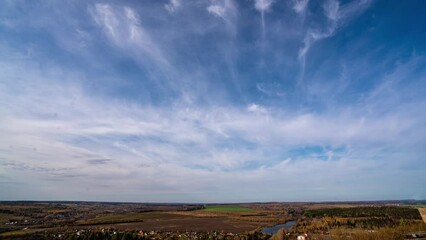 Wall Mural - blue sky white clouds. puffy fluffy white clouds. cumulus cloud cloudscape timelapse. summer blue sk