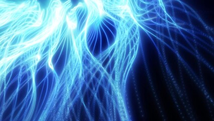 Wall Mural - Energy abstract blue lines from dots and waves from magic and electricity background