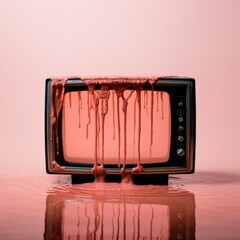 Wall Mural - Minimal photography of old TV and rubber liquid dripping from it. Vintage 