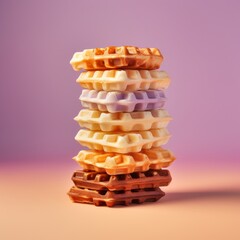 Sticker - Pile-stack of delicious waffle against pastel gradient background