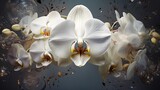 An 8K image capturing the intricate details of an opulent, white orchid in full bloom, with every tiny feature highlighted in high resolution.