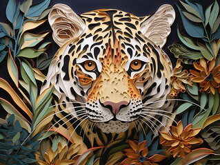 Wall Mural - Cut Paper Art of a Leopard