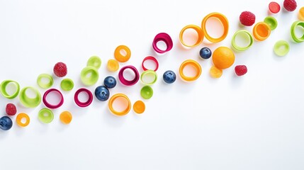 Sticker - A group of fruit rings on a white surface. Generative AI.