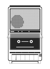 Poster - Retro cassette tape recorder black and white 2D line cartoon object. Empty audio cassette player isolated vector outline item. Back to 90s music device nostalgic monochromatic flat spot illustration