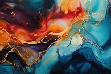 Wall Mural - Abstract fluid art painting in alcohol ink technique