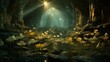 An otherworldly Dreamshade Daffodil garden in a subterranean cavern, illuminated by mystical, glowing crystals.