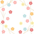 パステルカラーの可愛い梅の花と枝の和風イラストのカード　アスペクト比1：1バージョン　　