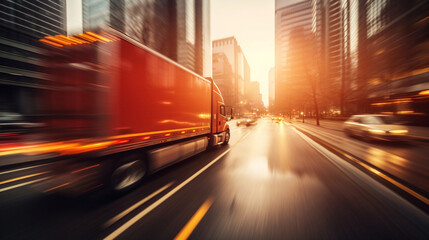 Wall Mural - Truck on blurred motion city traffic