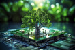 © Starmarpro - Tree growing on the converging point of computer circuit board. Green computing, Green technology, Green IT, CSR, and IT ethics. Concept of green technology. Environment green technology. High quality
