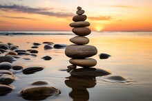 Stones Balanced On Ocean. Generative AI
