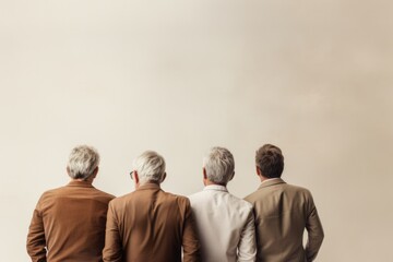 Wall Mural - middle age people group thinking with pensive expression against wall background. ai generated