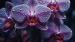 A close-up view of an Orchid Obscura's delicate and mysterious patterns, with dewdrops adorning its petals, rendered in high-resolution