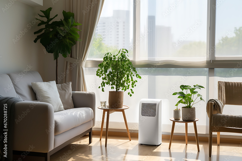 Curated visual reference: Gallery Detail: Dehumidifier In A Bright Living Room Among A Sofa And