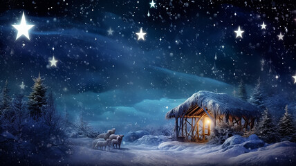 Canvas Print - christmas nativity scene, illustration, christmas eve greeting card
