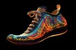 a luminous, imaginative shoe on a dark surface. Generative AI