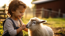 Child On A Farm, Petting Animals Generative Ai
