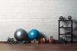 © akkash jpg - text Space wall brick floor inventory fitness Set active athlete background ball body care center clinic copy different doctor dumbbell equipment exercise fit gym health healthy hobby hospital indoo
