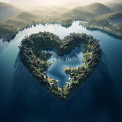 Wall Mural - a deep mountain heart-shaped lake - Generative AI