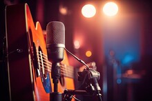 Lanterns Colored Background Blurred Beautiful Close Guitar Acoustic Records Microphone Studio The Music Hand Vintage Man Art Artist Audio Black Chord Classic